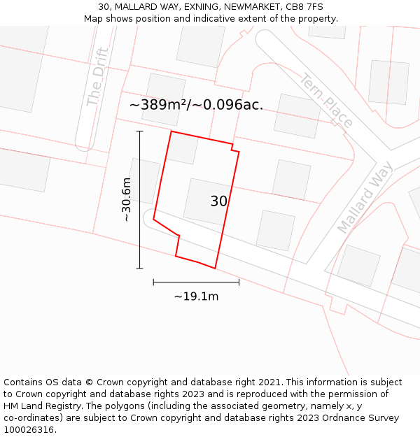30, MALLARD WAY, EXNING, NEWMARKET, CB8 7FS: Plot and title map
