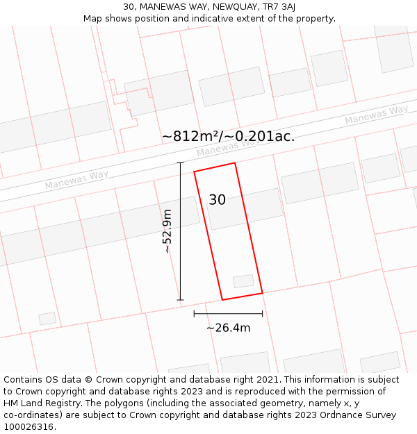 30, MANEWAS WAY, NEWQUAY, TR7 3AJ: Plot and title map