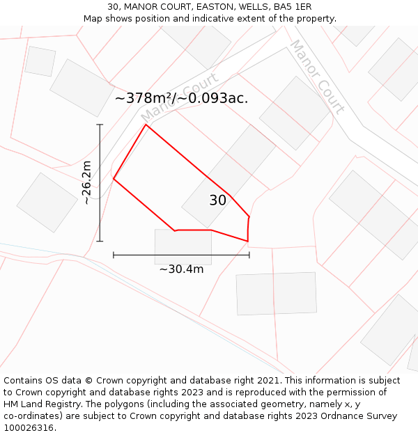30, MANOR COURT, EASTON, WELLS, BA5 1ER: Plot and title map