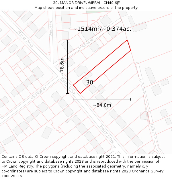 30, MANOR DRIVE, WIRRAL, CH49 6JF: Plot and title map