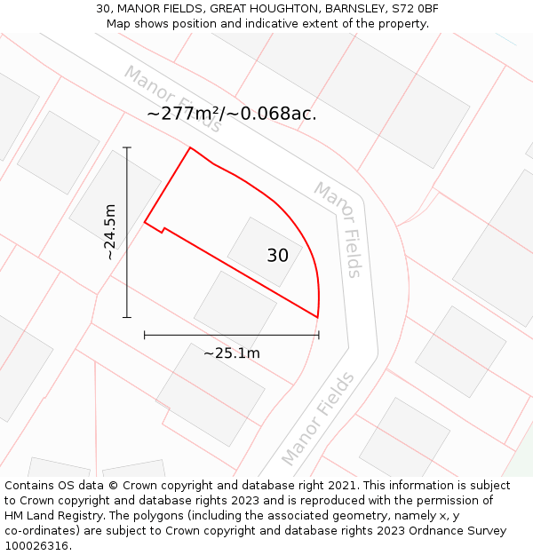 30, MANOR FIELDS, GREAT HOUGHTON, BARNSLEY, S72 0BF: Plot and title map