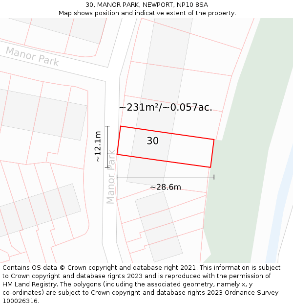 30, MANOR PARK, NEWPORT, NP10 8SA: Plot and title map