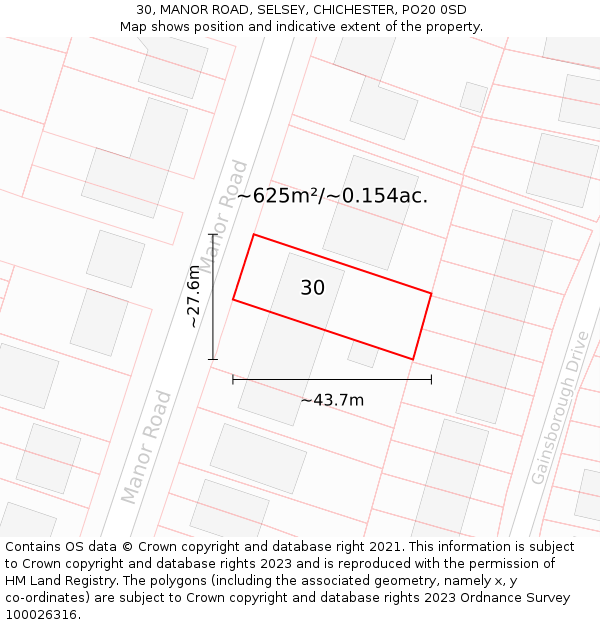 30, MANOR ROAD, SELSEY, CHICHESTER, PO20 0SD: Plot and title map