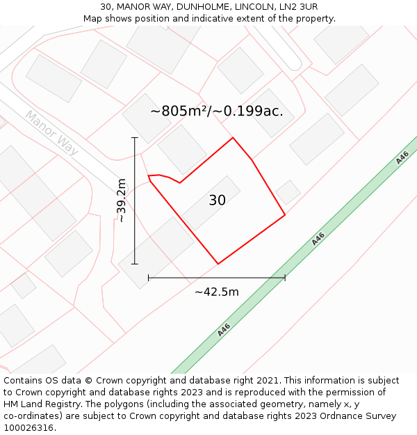 30, MANOR WAY, DUNHOLME, LINCOLN, LN2 3UR: Plot and title map