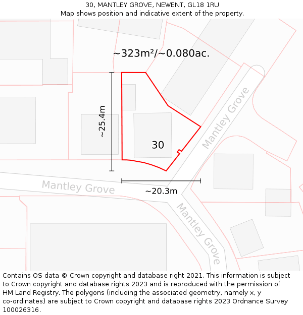 30, MANTLEY GROVE, NEWENT, GL18 1RU: Plot and title map
