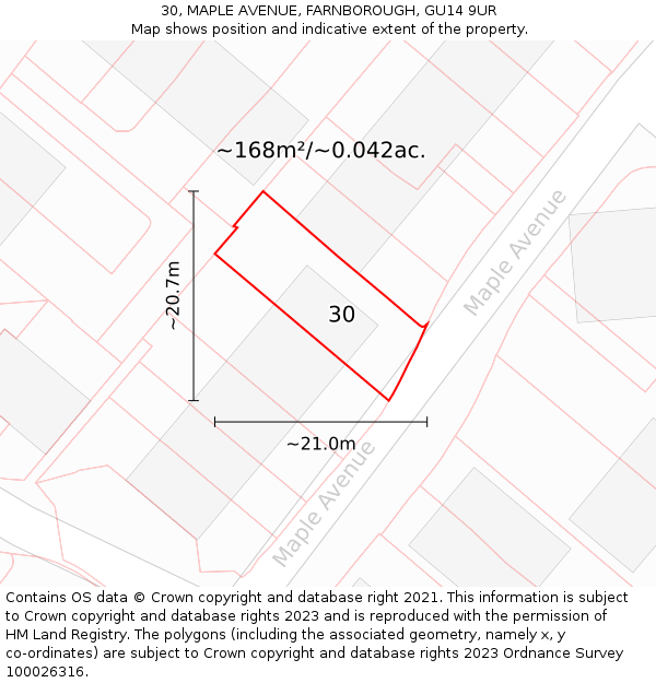 30, MAPLE AVENUE, FARNBOROUGH, GU14 9UR: Plot and title map
