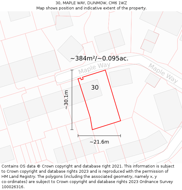 30, MAPLE WAY, DUNMOW, CM6 1WZ: Plot and title map