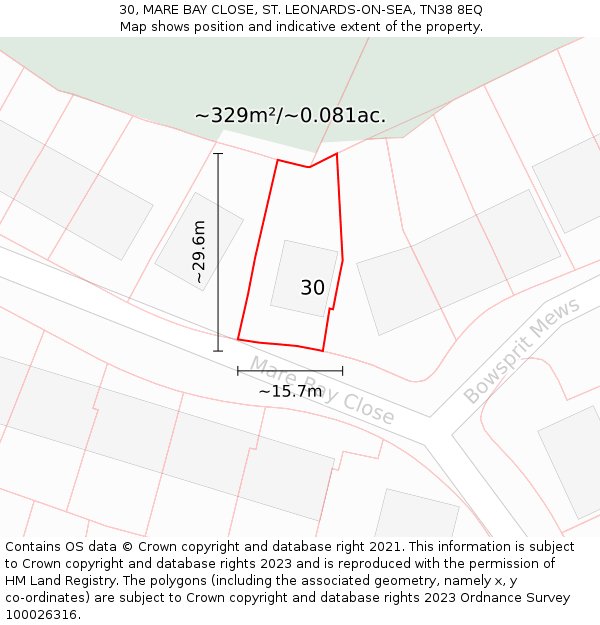30, MARE BAY CLOSE, ST. LEONARDS-ON-SEA, TN38 8EQ: Plot and title map