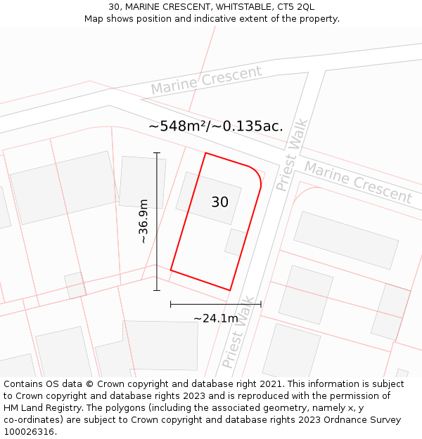 30, MARINE CRESCENT, WHITSTABLE, CT5 2QL: Plot and title map