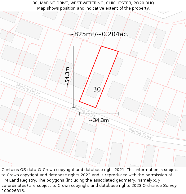 30, MARINE DRIVE, WEST WITTERING, CHICHESTER, PO20 8HQ: Plot and title map