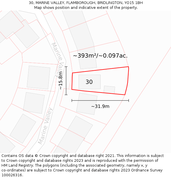 30, MARINE VALLEY, FLAMBOROUGH, BRIDLINGTON, YO15 1BH: Plot and title map