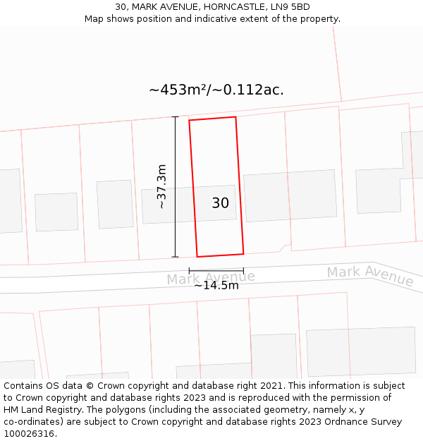 30, MARK AVENUE, HORNCASTLE, LN9 5BD: Plot and title map