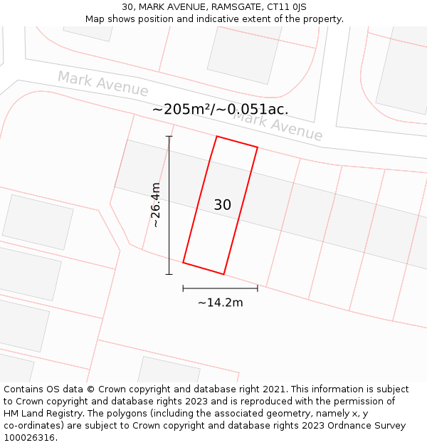 30, MARK AVENUE, RAMSGATE, CT11 0JS: Plot and title map