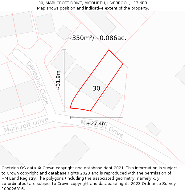 30, MARLCROFT DRIVE, AIGBURTH, LIVERPOOL, L17 6ER: Plot and title map