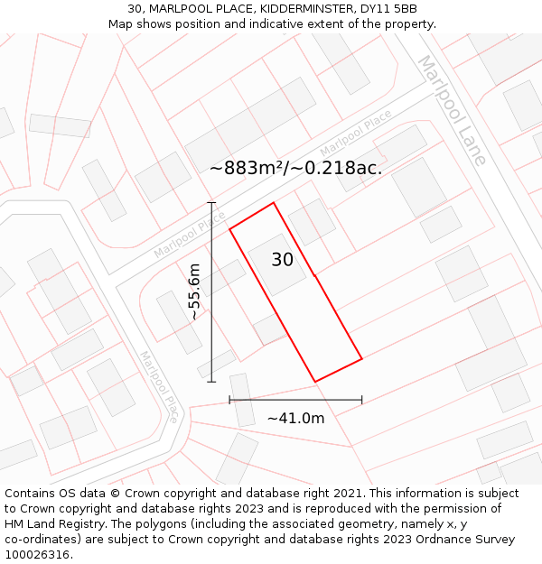 30, MARLPOOL PLACE, KIDDERMINSTER, DY11 5BB: Plot and title map