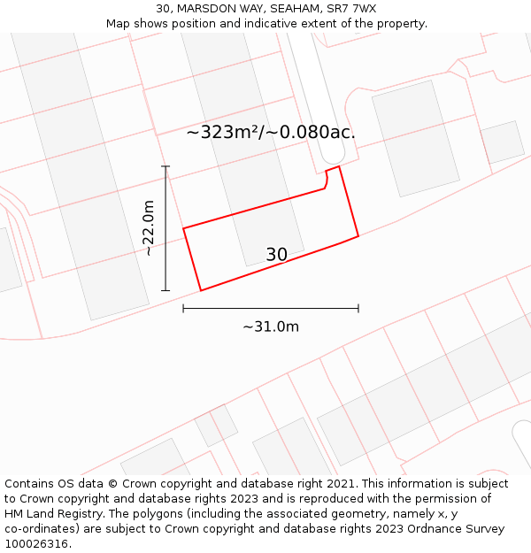 30, MARSDON WAY, SEAHAM, SR7 7WX: Plot and title map