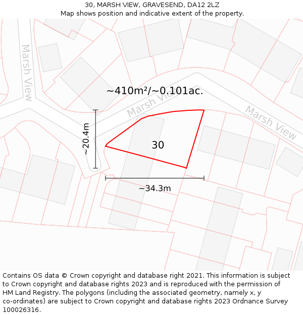 30, MARSH VIEW, GRAVESEND, DA12 2LZ: Plot and title map