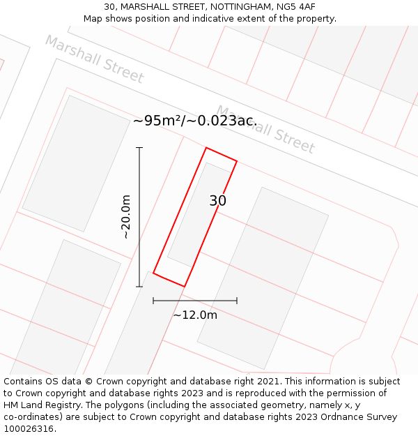 30, MARSHALL STREET, NOTTINGHAM, NG5 4AF: Plot and title map