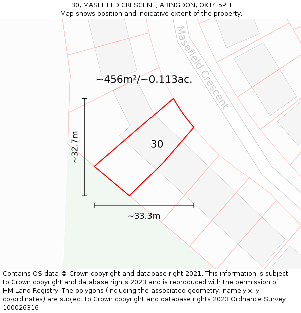 30, MASEFIELD CRESCENT, ABINGDON, OX14 5PH: Plot and title map