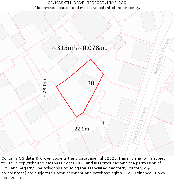 30, MASKELL DRIVE, BEDFORD, MK41 0GQ: Plot and title map