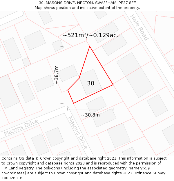 30, MASONS DRIVE, NECTON, SWAFFHAM, PE37 8EE: Plot and title map