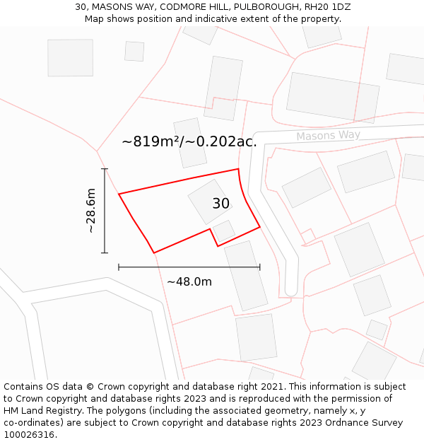 30, MASONS WAY, CODMORE HILL, PULBOROUGH, RH20 1DZ: Plot and title map