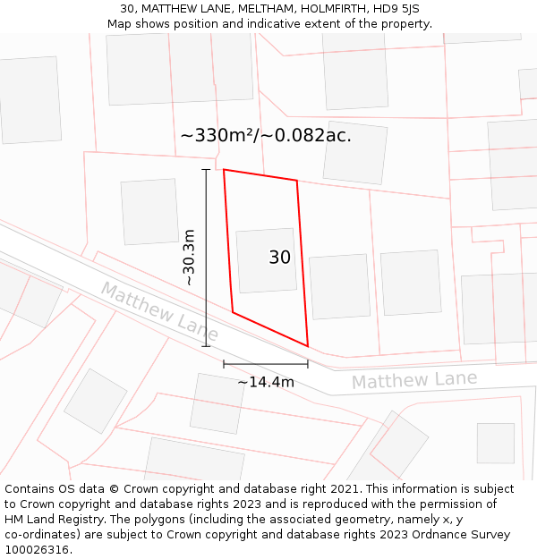 30, MATTHEW LANE, MELTHAM, HOLMFIRTH, HD9 5JS: Plot and title map