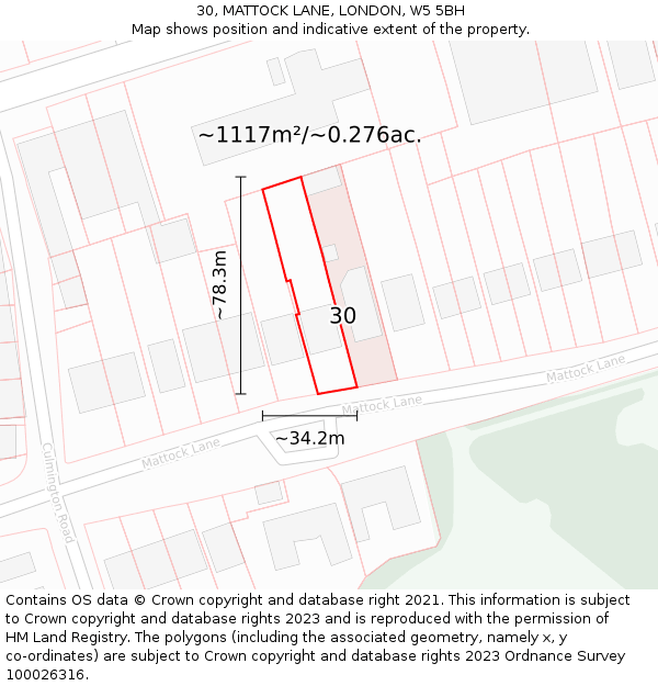 30, MATTOCK LANE, LONDON, W5 5BH: Plot and title map