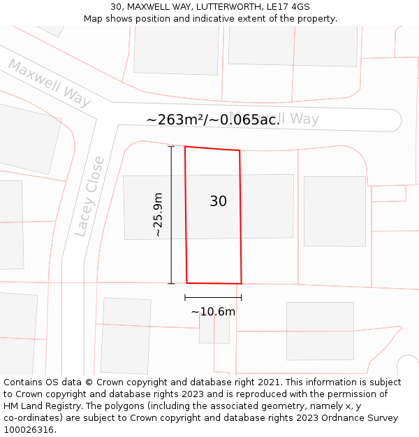 30, MAXWELL WAY, LUTTERWORTH, LE17 4GS: Plot and title map