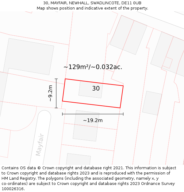 30, MAYFAIR, NEWHALL, SWADLINCOTE, DE11 0UB: Plot and title map