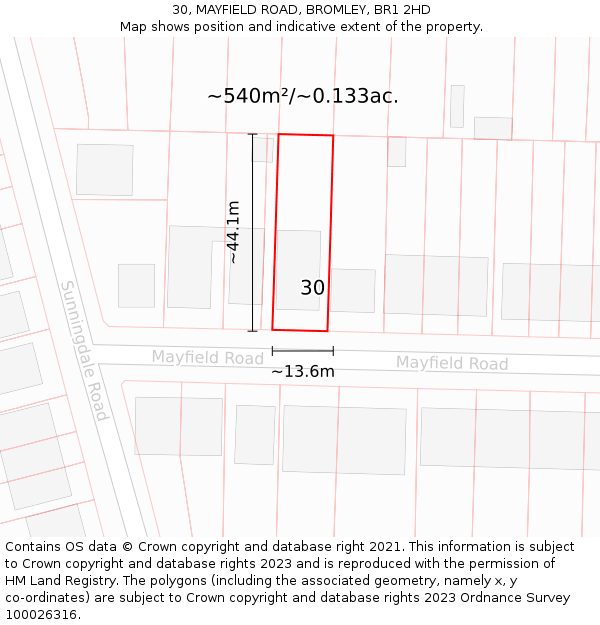 30, MAYFIELD ROAD, BROMLEY, BR1 2HD: Plot and title map