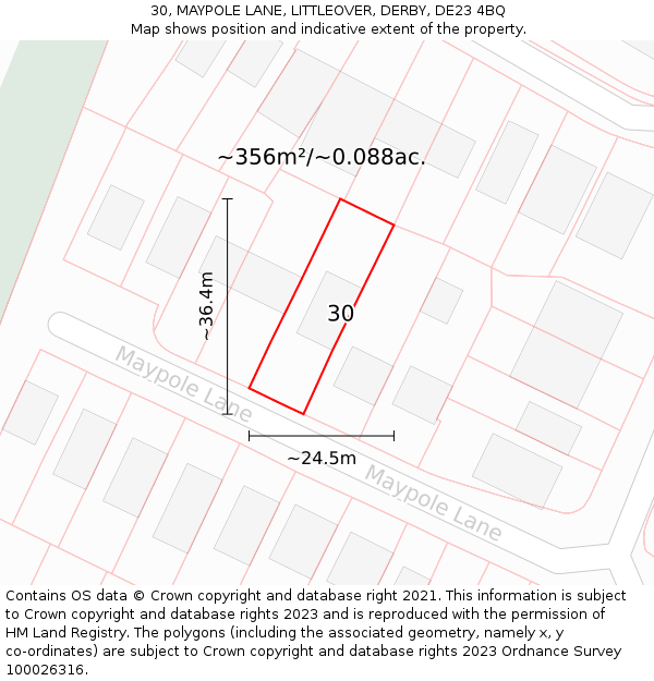 30, MAYPOLE LANE, LITTLEOVER, DERBY, DE23 4BQ: Plot and title map