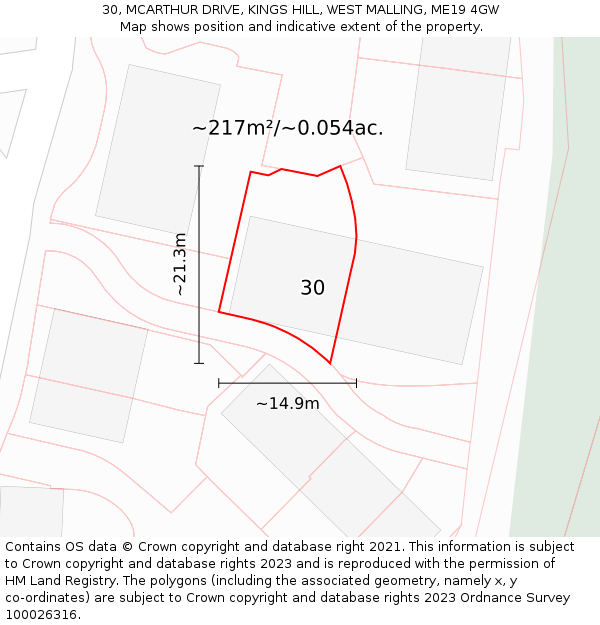 30, MCARTHUR DRIVE, KINGS HILL, WEST MALLING, ME19 4GW: Plot and title map