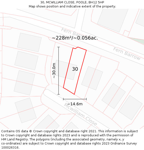 30, MCWILLIAM CLOSE, POOLE, BH12 5HP: Plot and title map