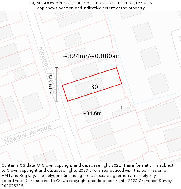 30, MEADOW AVENUE, PREESALL, POULTON-LE-FYLDE, FY6 0HA: Plot and title map