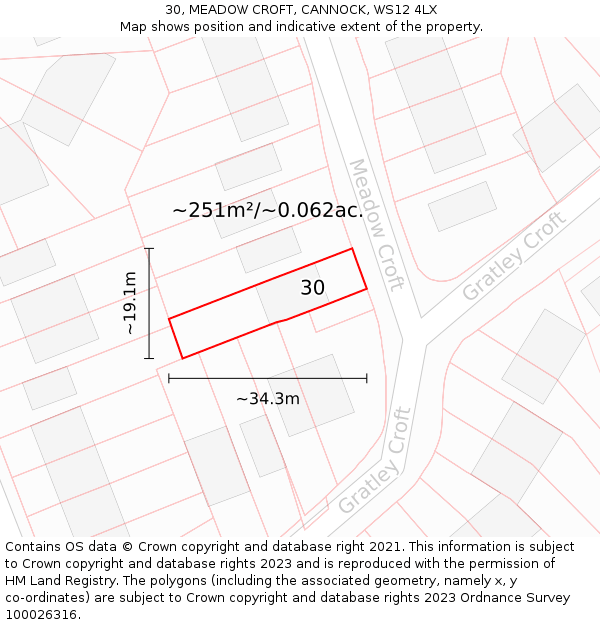 30, MEADOW CROFT, CANNOCK, WS12 4LX: Plot and title map
