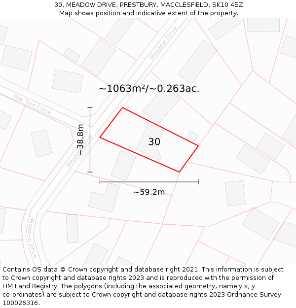 30, MEADOW DRIVE, PRESTBURY, MACCLESFIELD, SK10 4EZ: Plot and title map
