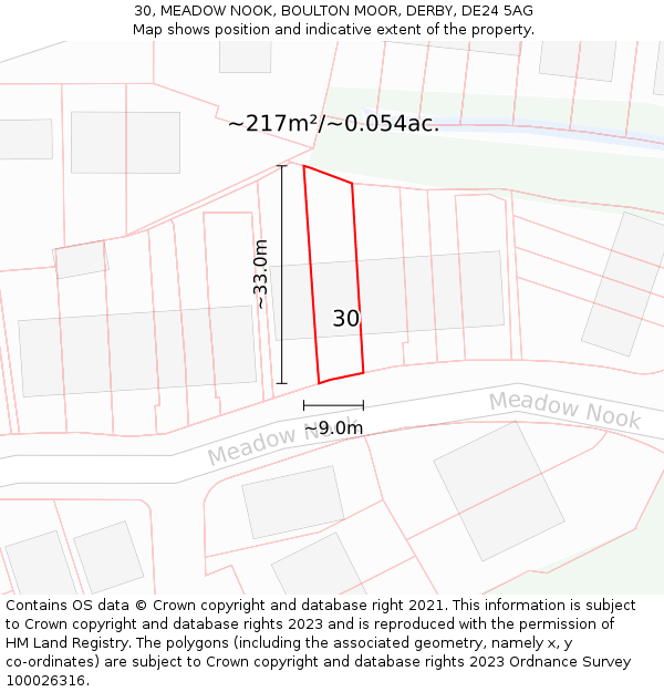 30, MEADOW NOOK, BOULTON MOOR, DERBY, DE24 5AG: Plot and title map