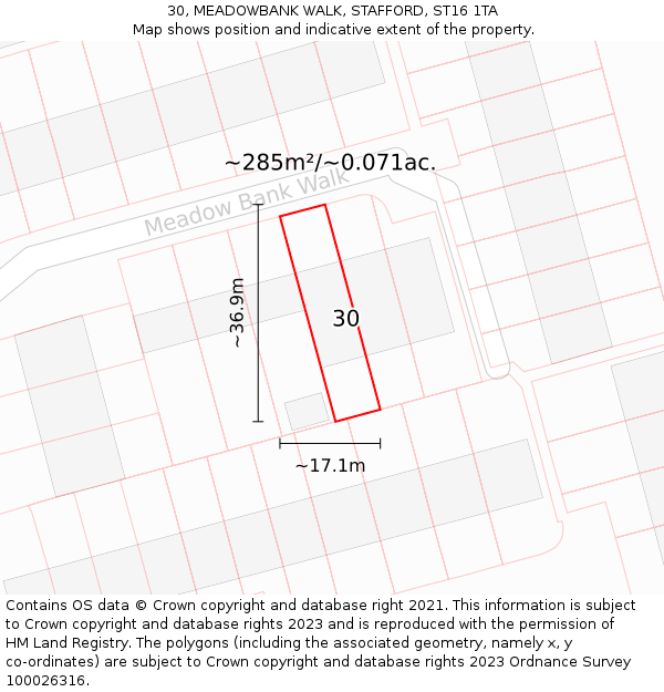 30, MEADOWBANK WALK, STAFFORD, ST16 1TA: Plot and title map