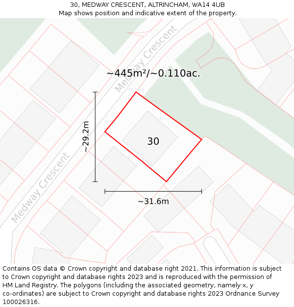 30, MEDWAY CRESCENT, ALTRINCHAM, WA14 4UB: Plot and title map