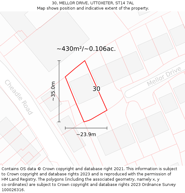 30, MELLOR DRIVE, UTTOXETER, ST14 7AL: Plot and title map