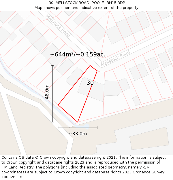 30, MELLSTOCK ROAD, POOLE, BH15 3DP: Plot and title map