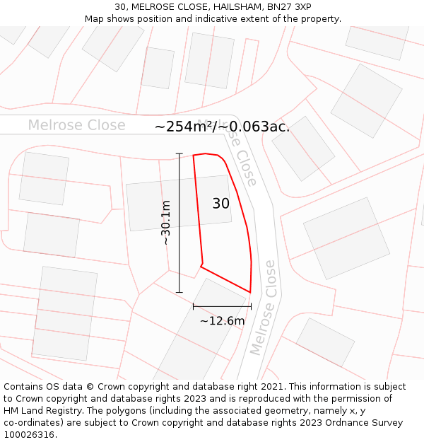 30, MELROSE CLOSE, HAILSHAM, BN27 3XP: Plot and title map