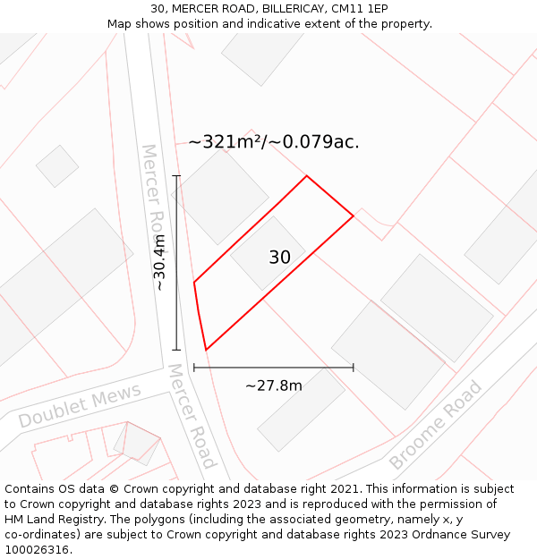 30, MERCER ROAD, BILLERICAY, CM11 1EP: Plot and title map
