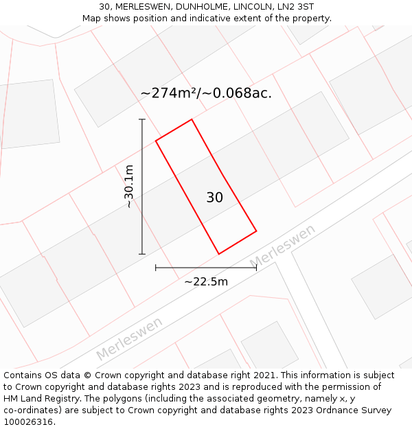 30, MERLESWEN, DUNHOLME, LINCOLN, LN2 3ST: Plot and title map