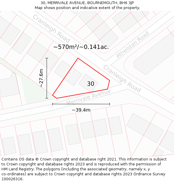 30, MERRIVALE AVENUE, BOURNEMOUTH, BH6 3JP: Plot and title map