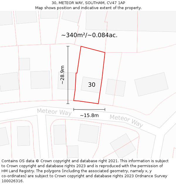 30, METEOR WAY, SOUTHAM, CV47 1AP: Plot and title map