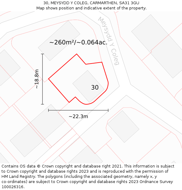 30, MEYSYDD Y COLEG, CARMARTHEN, SA31 3GU: Plot and title map