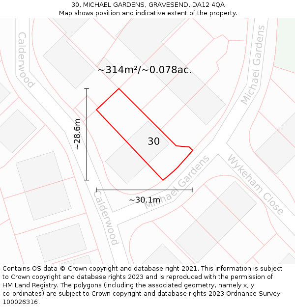 30, MICHAEL GARDENS, GRAVESEND, DA12 4QA: Plot and title map