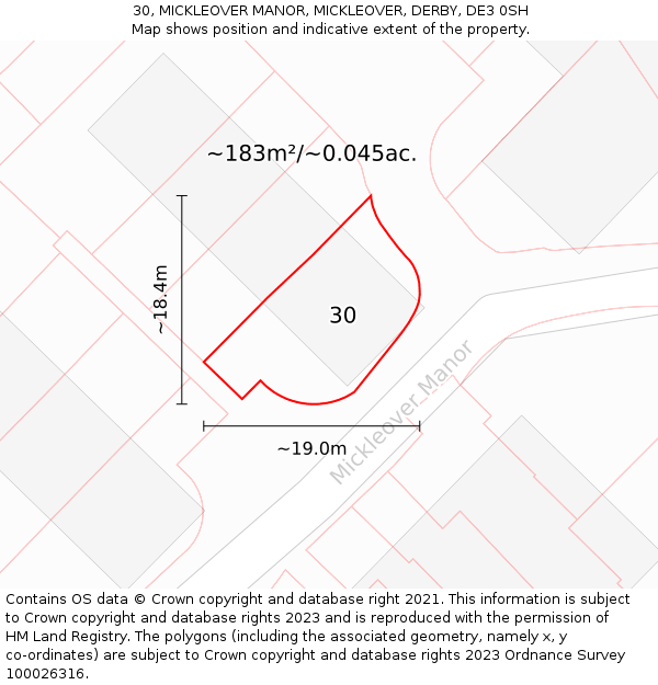 30, MICKLEOVER MANOR, MICKLEOVER, DERBY, DE3 0SH: Plot and title map